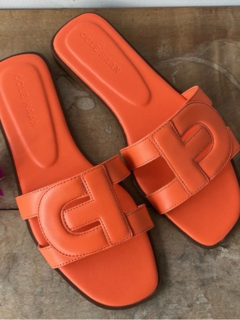 Cole Haan Orange Leather Slide Sandals